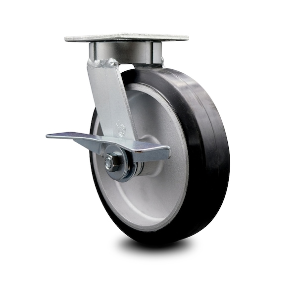 Service Caster 8 Inch Kingpinless Rubber on Aluminum Wheel Swivel Caster with Brake SCC SCC-KP30S820-RAR-SLB - main